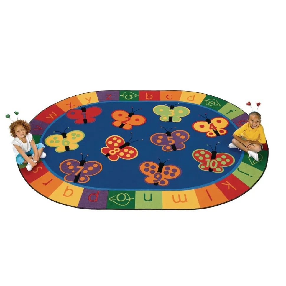 123 ABC Butterflies 6'9" x 9'5" Oval KIDSoft Premium Carpet