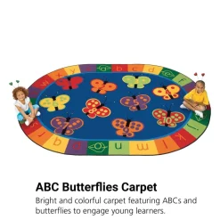 123 ABC Butterflies 6'9" x 9'5" Oval KIDSoft Premium Carpet