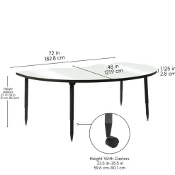 Adapte 48" x 72" Kidney Dry-Erase Activity Table with Adjustable Tapered Legs - Whiteboard/Black