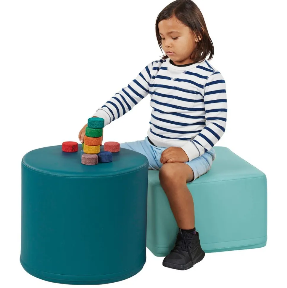 Adult SoftScape 18" Round Ottoman 16" Height, 2-Piece - Teal/Raspberry