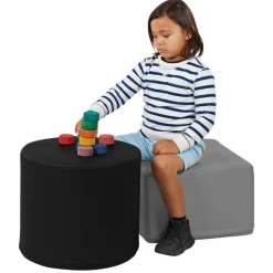 Adult SoftScape 18" Round Ottoman 16" Height, 2-Piece - Black/Dark Gray