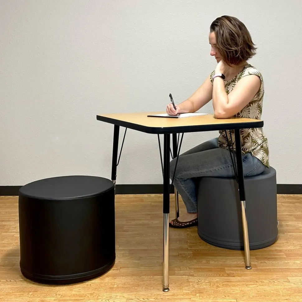 Adult SoftScape 18" Round Ottoman 16" Height, 2-Piece - Black/Dark Gray
