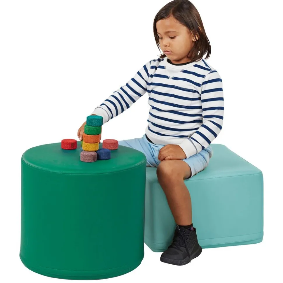 Adult SoftScape 18" Round Ottoman 16" Height, 2-Piece - French Blue/Turquoise