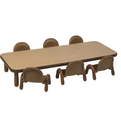 Angeles® BaseLine® Rectangular Toddler Table & Chair Set - 72"L x 30"W x 12"H Table with 6 Chairs, Natural