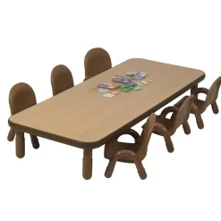 Angeles® BaseLine® Rectangular Toddler Table & Chair Set - 72"L x 30"W x 12"H Table with 6 Chairs, Natural