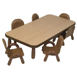 Angeles® BaseLine® Rectangular Toddler Table & Chair Set - 60"L x 30"W x 12"H Table w/ 6 Chairs, Natural