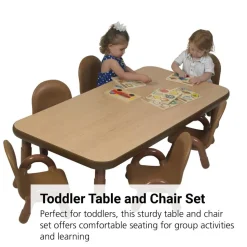 Angeles® BaseLine® Rectangular Toddler Table & Chair Set - 60"L x 30"W x 12"H Table w/ 6 Chairs, Natural