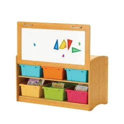Bamboo Hide-away Shelf with 6 Large Tubs- Vibrant Combo