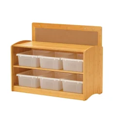 Bamboo Hide-away Shelf with 6 Large Tubs- Clear