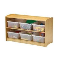 Bamboo Shelving Unit with Clear Tubs