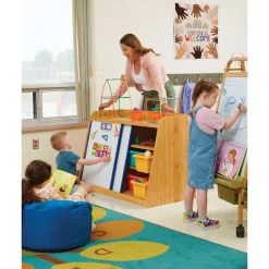Bamboo Write and Store Shelf with 2 boards and 4 Tubs- Vibrant Combo
