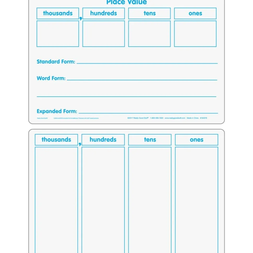 Basic Place Value Dry Erase Boards - 6 boards