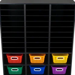 Black 27-Slot Mail And Supplies Center With 6 Cubbies And Baskets 6 Colors