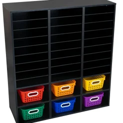 Black 27-Slot Mail And Supplies Center With 6 Cubbies And Baskets 6 Colors