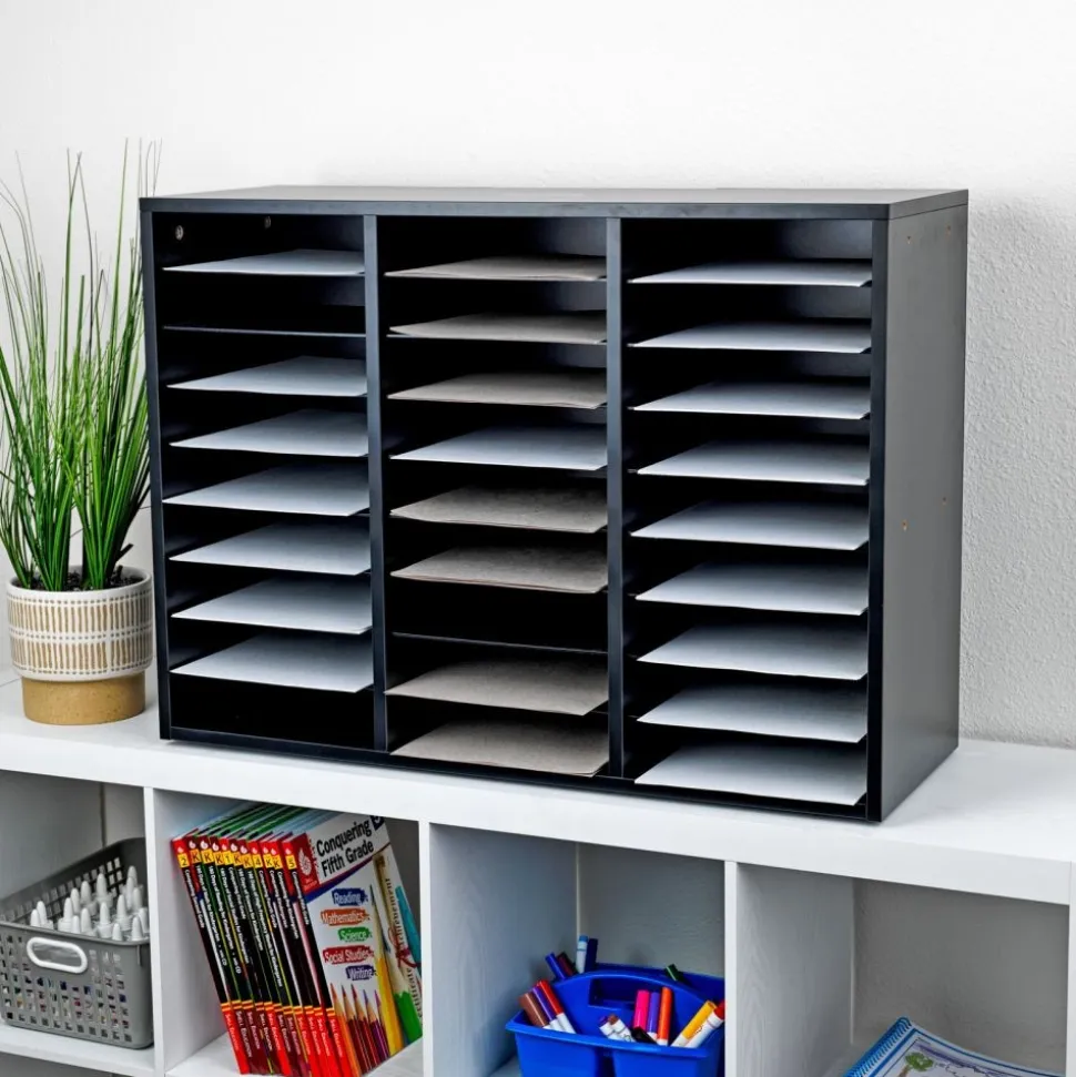Black 27-Slot Mail Center With Trays - 6-Color Grouping