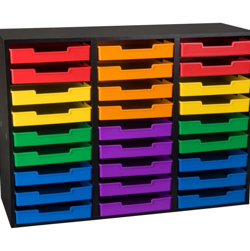 Black 27-Slot Mail Center With Trays - 6-Color Grouping