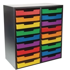 Black 18-Slot Mail Center With Trays 6 Colors