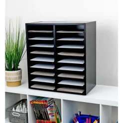 Black 18-Slot Mail Center With Trays 6 Colors