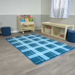 Blue Plaid Border Rug - 4' x 6'