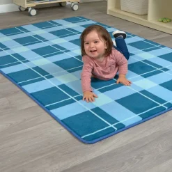 Blue Plaid Border Rug - 4' x 6'