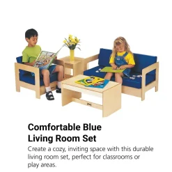 Blue Vinyl Baltic Birch Living Room Set - 4 Pieces
