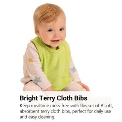 Bright Terry Cloth Bibs - Set of 8