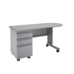 Cascade Mobile Teacher Desk with Storage - North Sea Gray/Platinum Frame