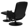 Cason Massaging Adjustable Recliner with Deep Side Pockets and Ottoman with Wrapped Base in Black LeatherSoft
