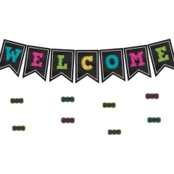 Chalkboard Brights Pennants Welcome Bulletin Board Display - 48 pieces