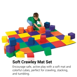 Children's Factory® Patchwork Crawley Mat with 12 Toddler Baby Blocks - Rainbow