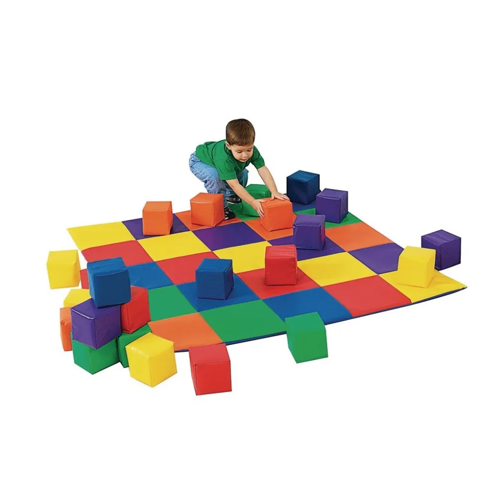Children's Factory® Patchwork Crawley Mat with 12 Toddler Baby Blocks - Rainbow