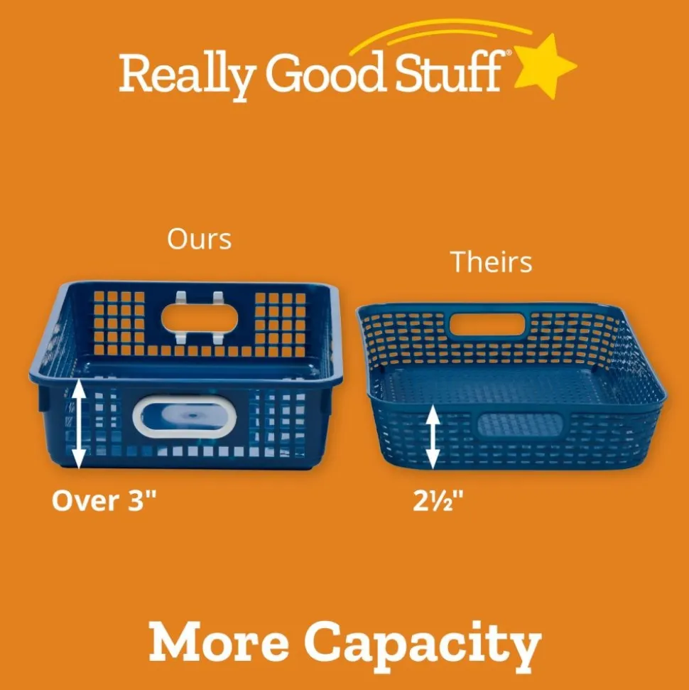 Classroom Paper Baskets with White Handles, Set of 4 - Neon