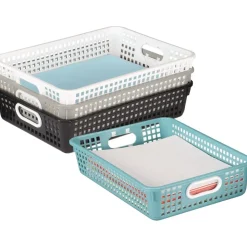 Classroom Paper Baskets with White Handles, Set of 4 - Neutral