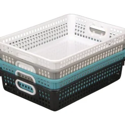 Classroom Paper Baskets with White Handles, Set of 4 - Neutral