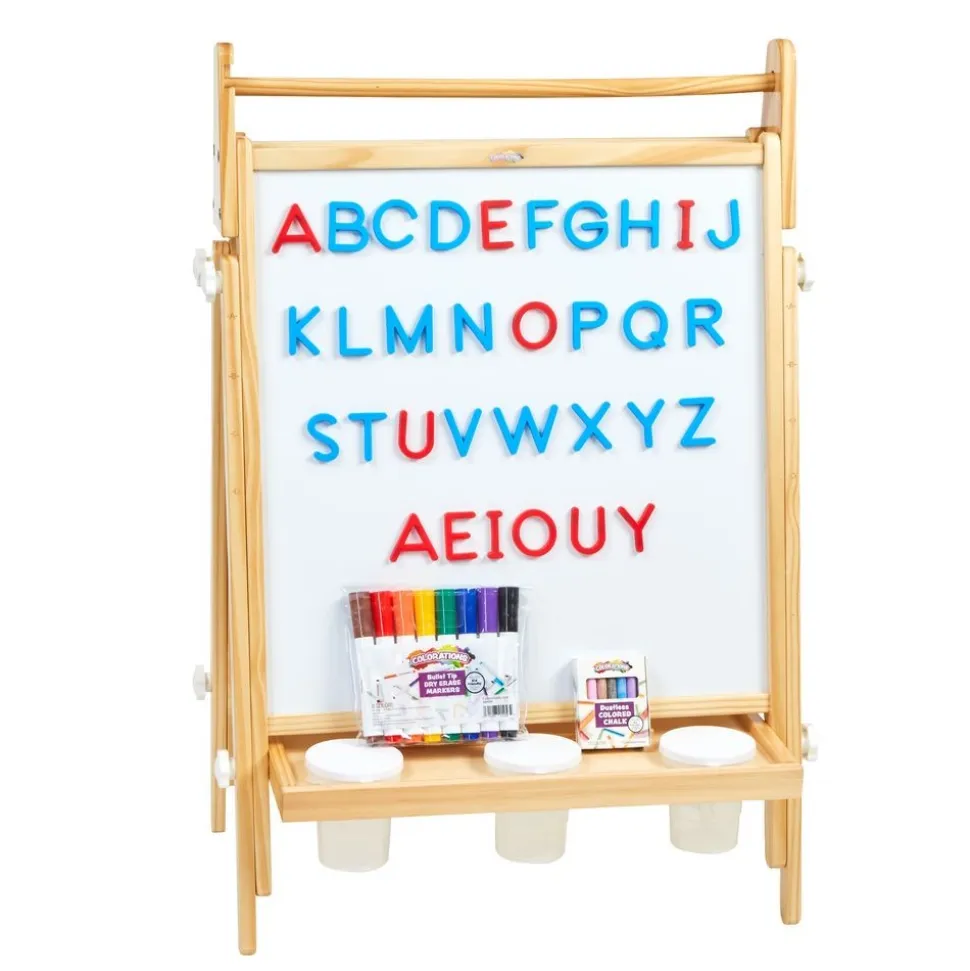 Colorations® All in One Wooden Adjustable Easel with Markers & Bonus Chalk