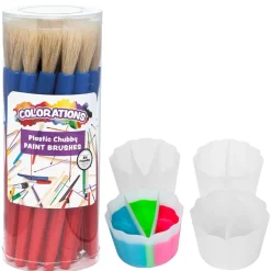 Colorations® Best Value Plastic Handle Brushes and Paint Mixing Cups