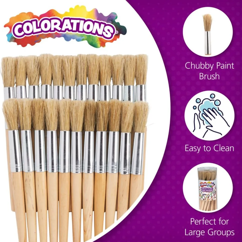 Colorations® Classic Wooden Chubby Brushes - Set of 24