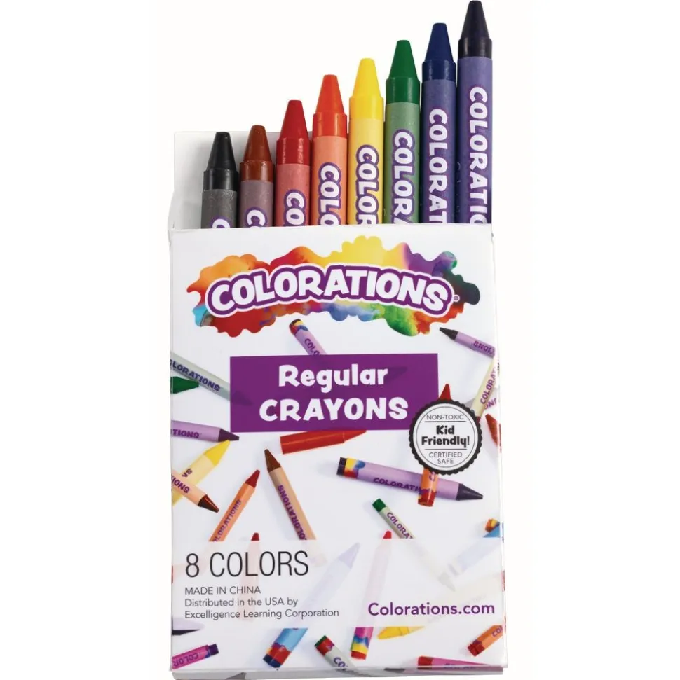Colorations® Colors Like Me® Crayons 8 Clrs & Regular Crayons, 8 Clrs, Regular Size, 24 packs of each
