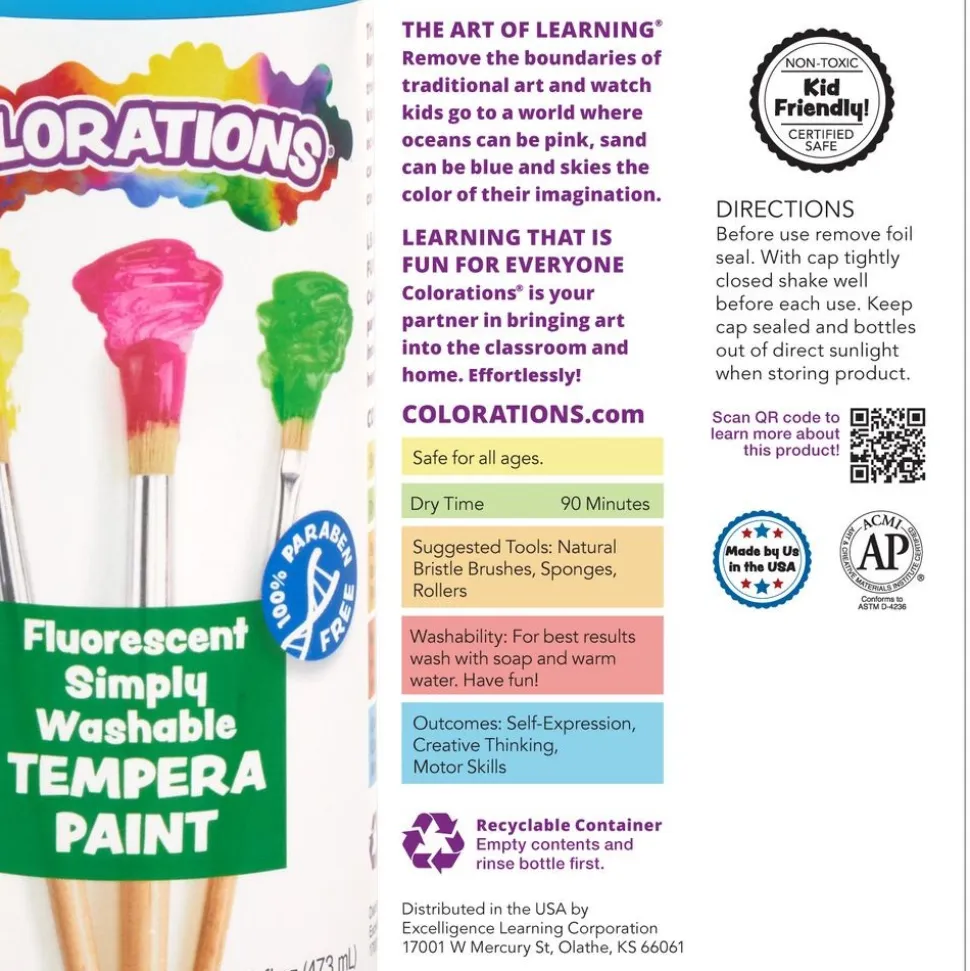 Colorations® Fluorescent Neon Simply Washable Tempera - Set of 7