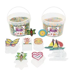 Colorations® Fuse Beads Fluorescent & Regular Beads - 12 Pegboards in a Bucket - 44,000 Beads