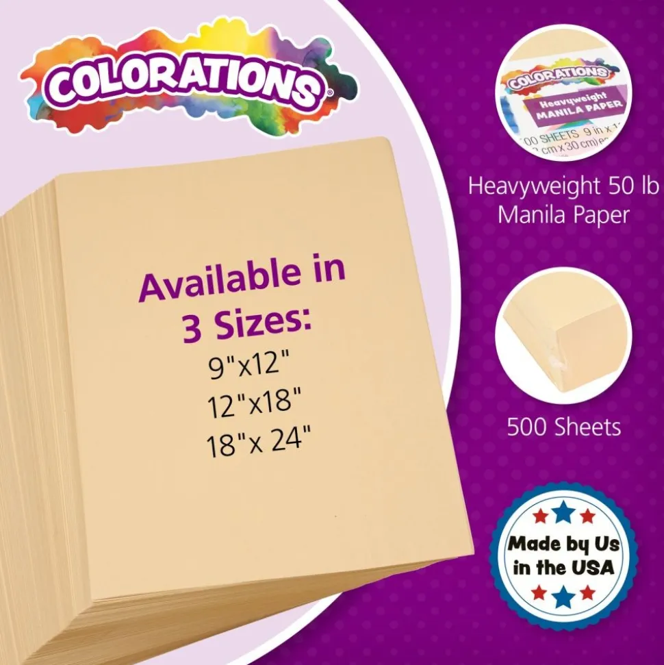 Colorations® Manila Paper, 9" x 12", made from 50lb stock, 500 Sheets