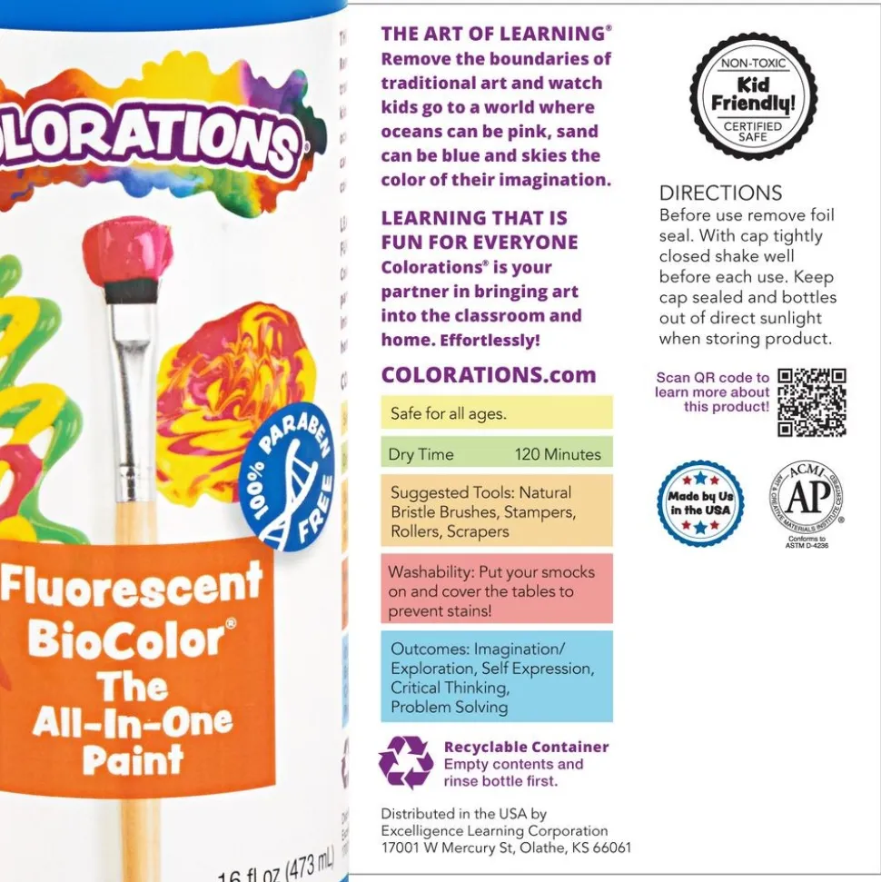 Colorations® Paraben-Free Fluorescent BioColor® Paint- Set of 9, 16 oz.