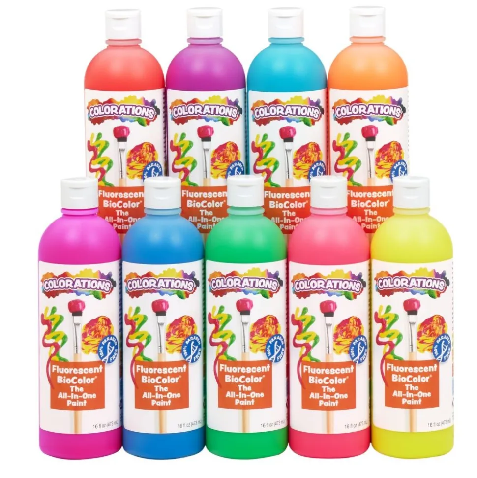 Colorations® Paraben-Free Fluorescent BioColor® Paint- Set of 9, 16 oz.