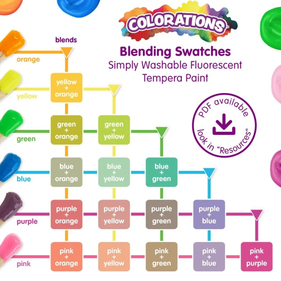 Colorations® Paraben-Free Fluorescent Simply Washable Tempera Paint- Set of 6, 8 oz. each