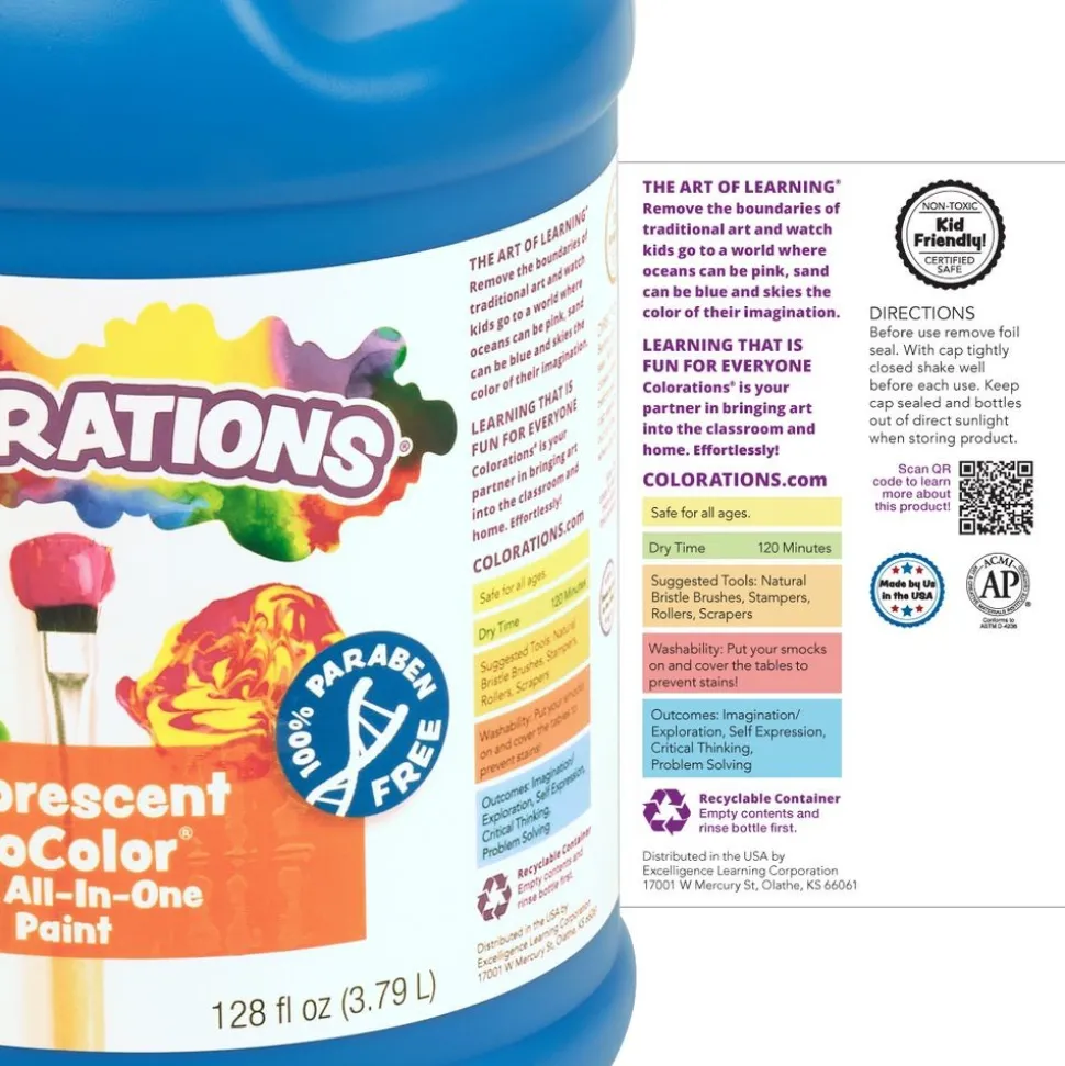 Colorations® Paraben-Free Fluorescent BioColor® Paint- Set of 9 Colors, 1 Gallon
