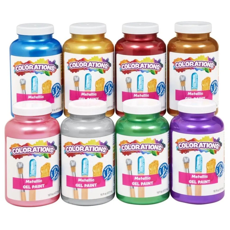 Colorations® Paraben-Free Metallic Gel Paints, Set of 8- 16oz each