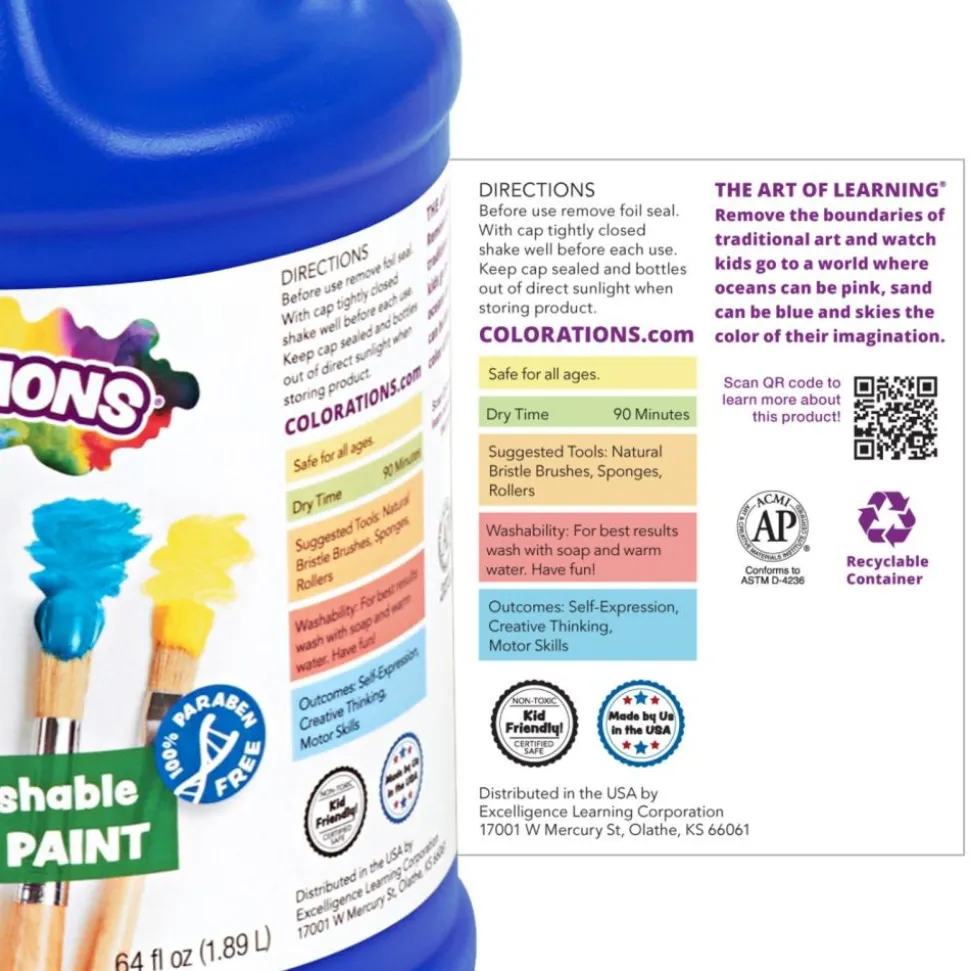 Colorations® Paraben-Free Simply Washable Tempera Paint, Rainbow Set- 6 Colors, 1/2 Gallon