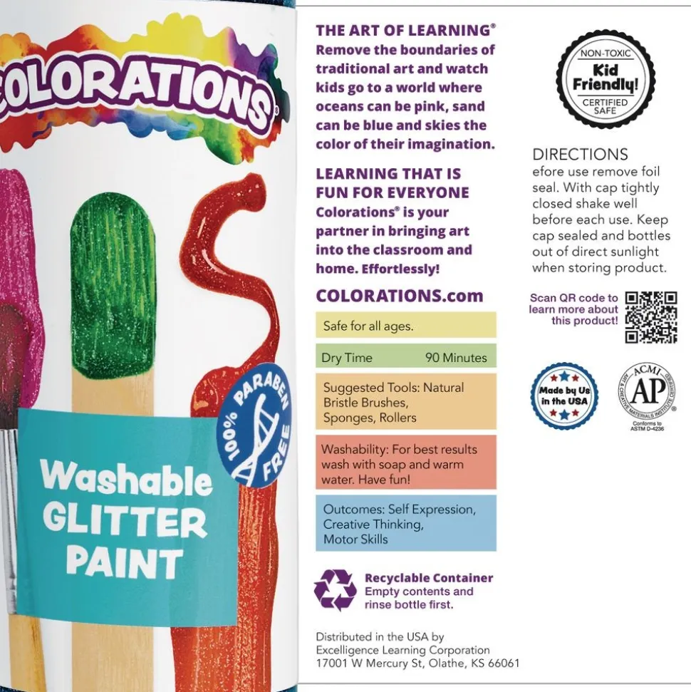Colorations® Paraben-Free Washable Glitter Paint 16 oz. Jewel Colors 5-Pack