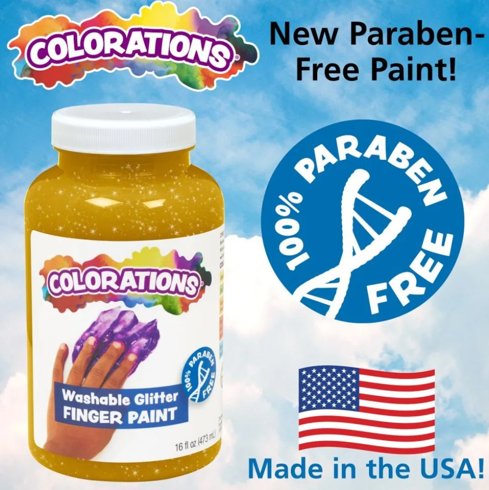 Colorations® Paraben-Free Washable Glitter Finger Paint, Set of 5 - 16 oz.