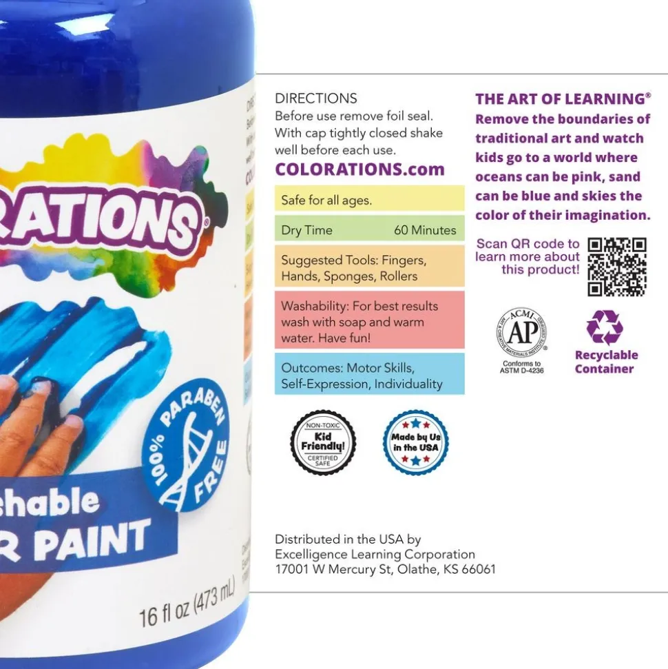 Colorations® Paraben-Free Washable Finger Paints - 10 Colors, 16 fl oz each
